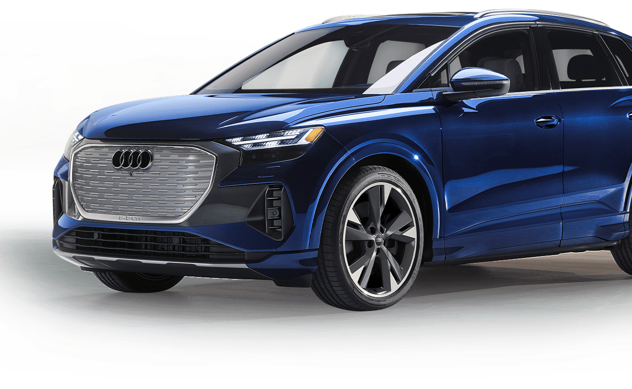 e-tron-tablet-mobile Front angled view of an Audi e-Tron electric vehicle